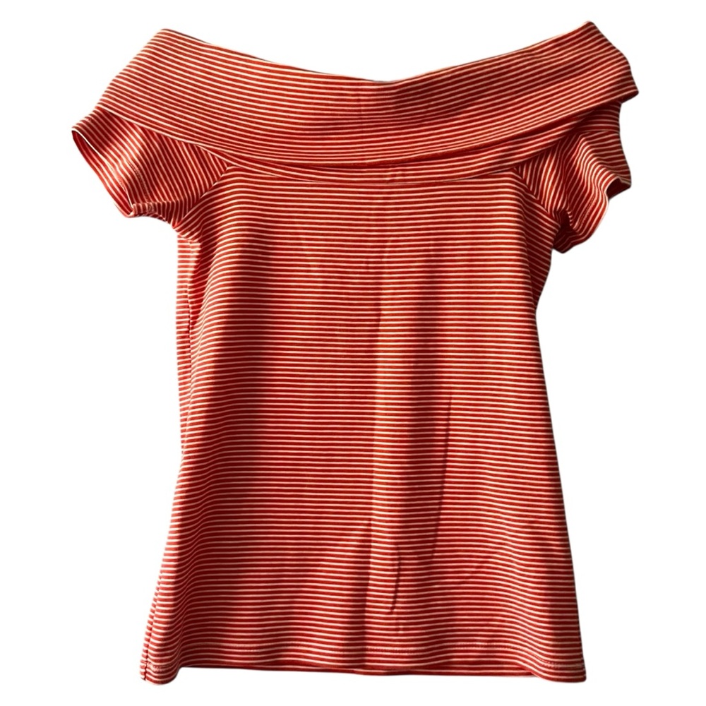 J. Crew Red Coral Striped Off-Shoulder Foldover Blouse Women's XS Cotton Knit